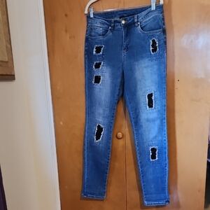 Joseph Ribkoff Blue Skinny Jeans Distressed Style